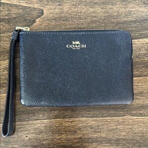 Coach Navy Pebbled Leather Wristlet